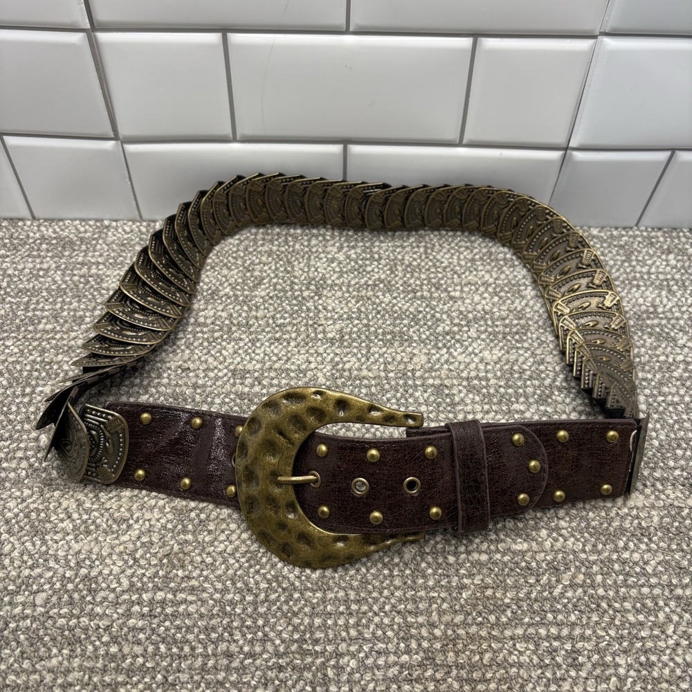 Leather Woman's Belt 34"-38" Stretchy Metal Decorations No Boundary L/XL Nice